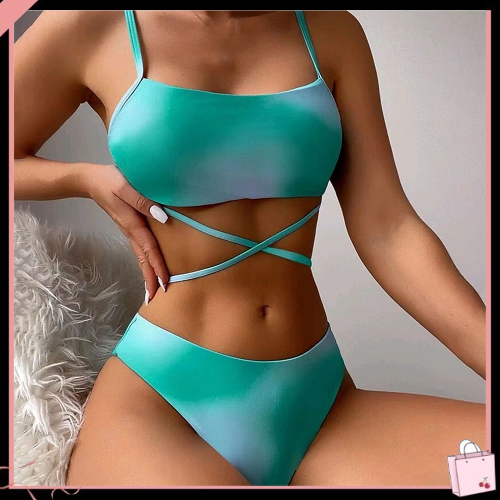 1 Bộ Bikini Ba Mảnh Bằng Polyester Không Dây Lưng Cao Có Mút Đệm Thoáng Khí Trang Trí Quyến Rũ Dành Cho Nữ
