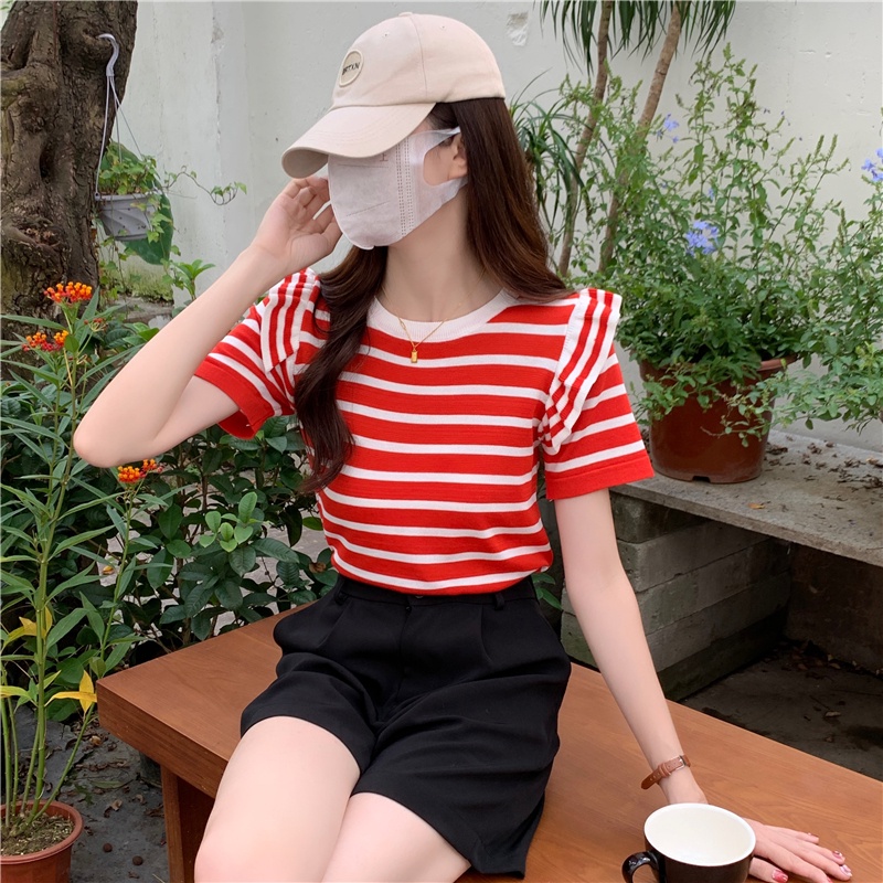 Áo Sơ Mi Tay Ngắn Họa Tiết Kẻ Sọc Thời Trang Mùa Hè Mới Cho Nữ