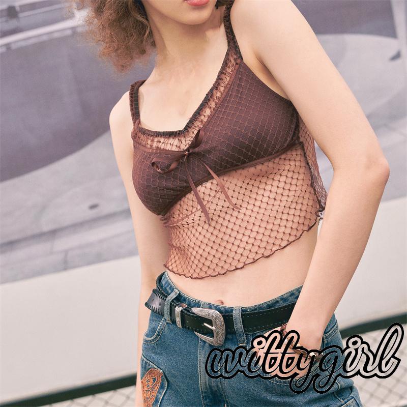 Áo Croptop Không Tay Cổ Chữ V Họa Tiết Chấm Bi Thời Trang Mùa Hè Cho Nữ