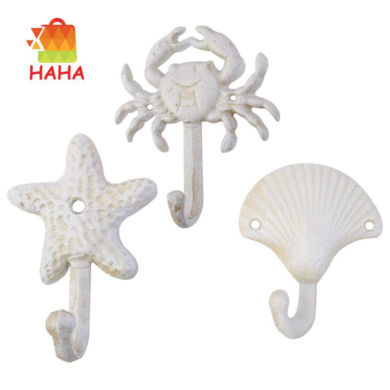 Bộ 3 Móc Treo Đồ Gắn Tường Bằng Kim Loại Hình Sao Biển / Vỏ Sò / Cua