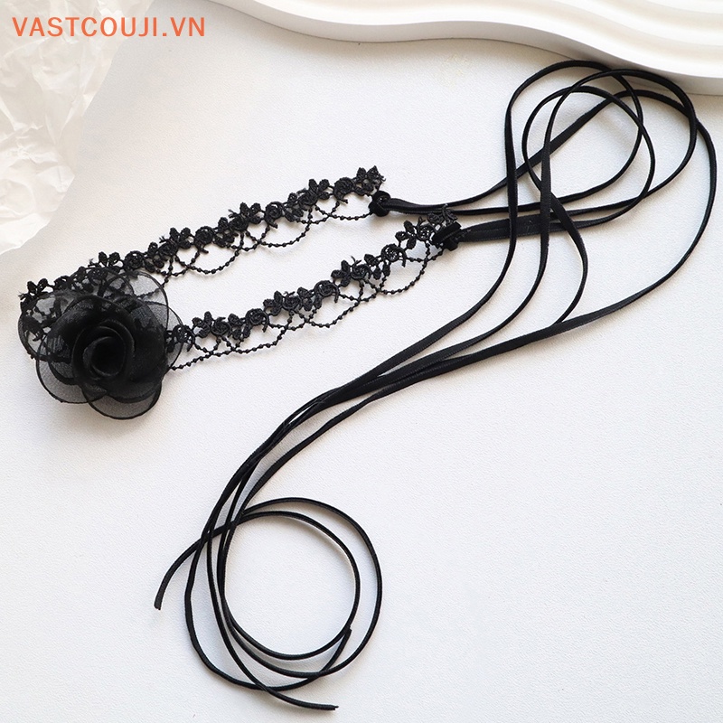 Vòng Cổ Choker Phối Ren Hoa Trà Đen Phong Cách Gothic Quyến Rũ Cho Nữ