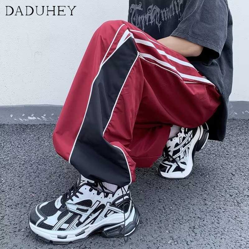 DaDuHey Men's Vibe Retro Fashion Brand and Loose Straight Casual Pants 2023 Summer American High Street Wide-Leg Sweatpants Jogger Pants