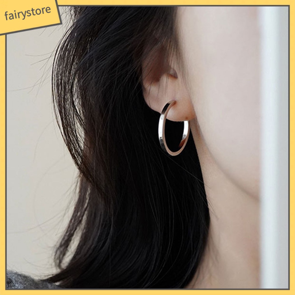 1 Đôi Bông Tai Hình Tròn Bề Mặt Mịn Thời Trang Dành Cho Nữ