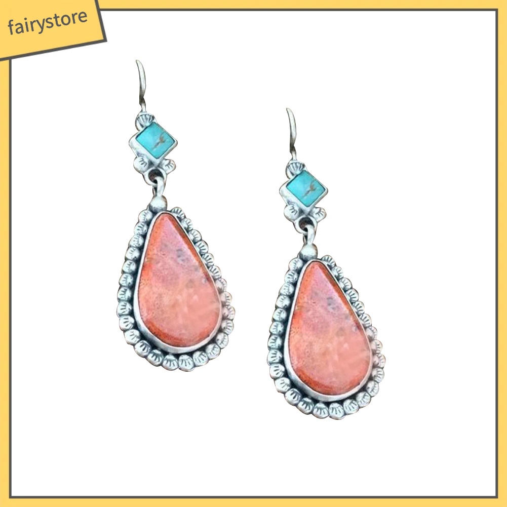 Bông Tai Đính Đá Ngọc Lam Giả Hình Giọt Nước Phong Cách Vintage Dành Cho Nữ