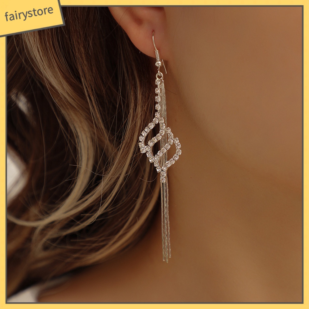1 Đôi Bông Tai Dáng Dài Đính Đá Lấp Lánh Thời Trang Cho Nữ