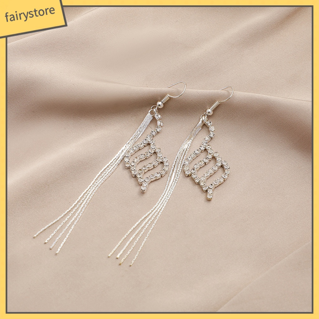 1 Đôi Bông Tai Dáng Dài Đính Đá Lấp Lánh Thời Trang Cho Nữ