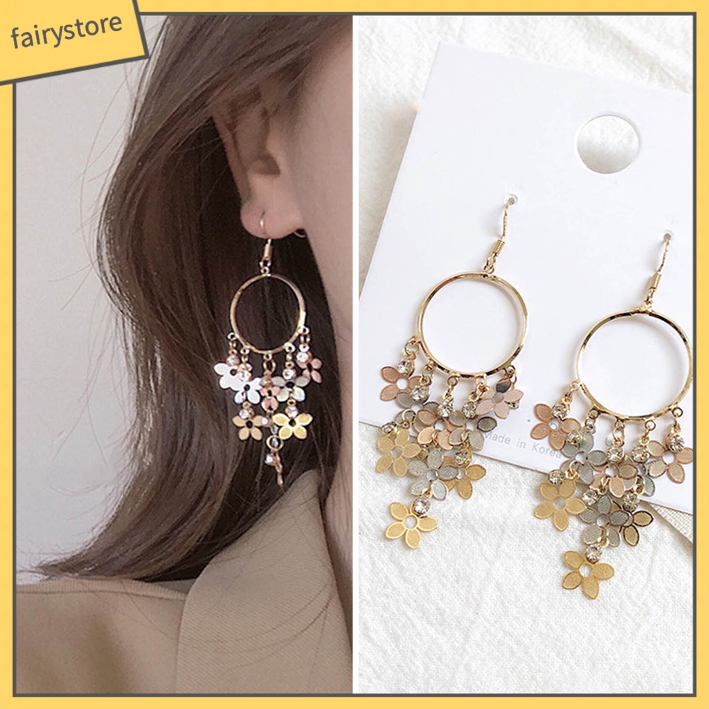 1 Đôi Bông Tai Hình Hoa Đính Đá Zircon Lấp Lánh Phong Cách Bohemian