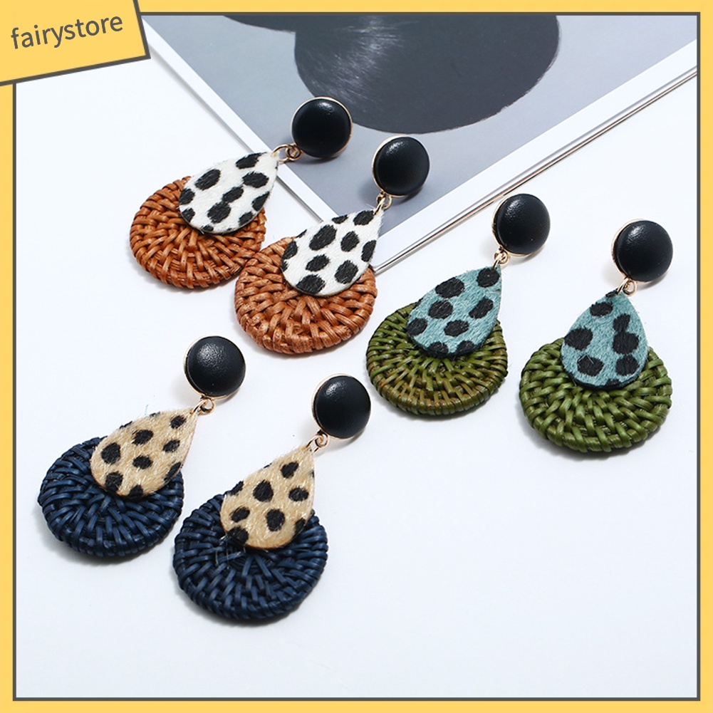 Bông Tai Dáng Dài Bằng Tre Họa Tiết Da Báo Thời Trang