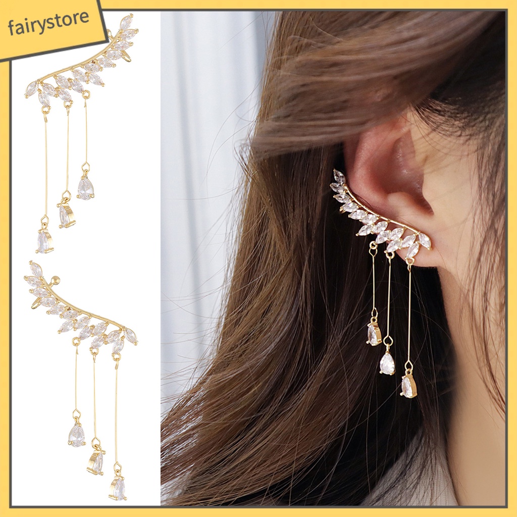 1 Đôi Bông Tai Dáng Dài Hình Đôi Cánh Đính Đá Zircon Lấp Lánh Thời Trang Cho Nữ