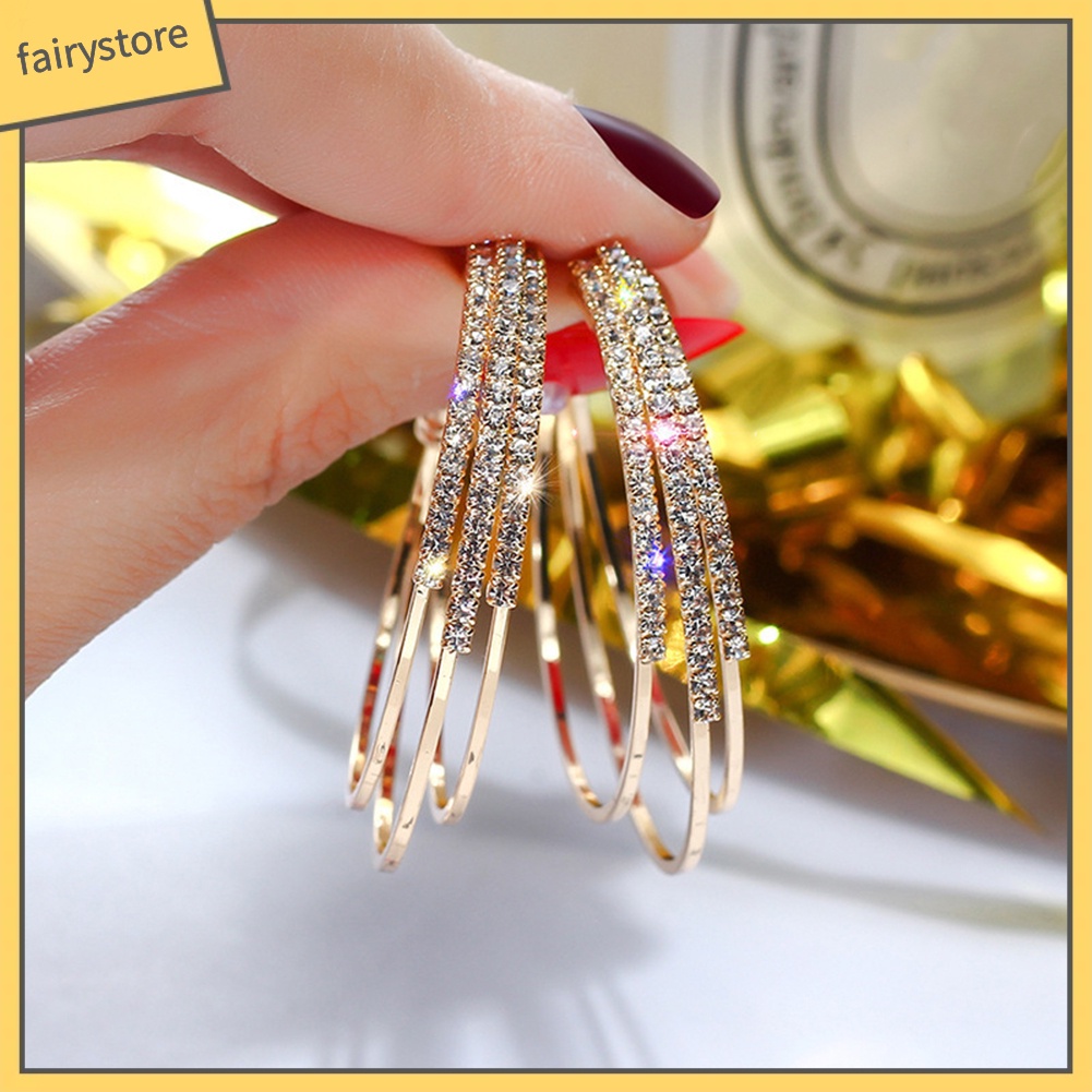 Khuyên Tai Tròn Ba Lớp Đính Đá Tinh Tế Cho Nữ