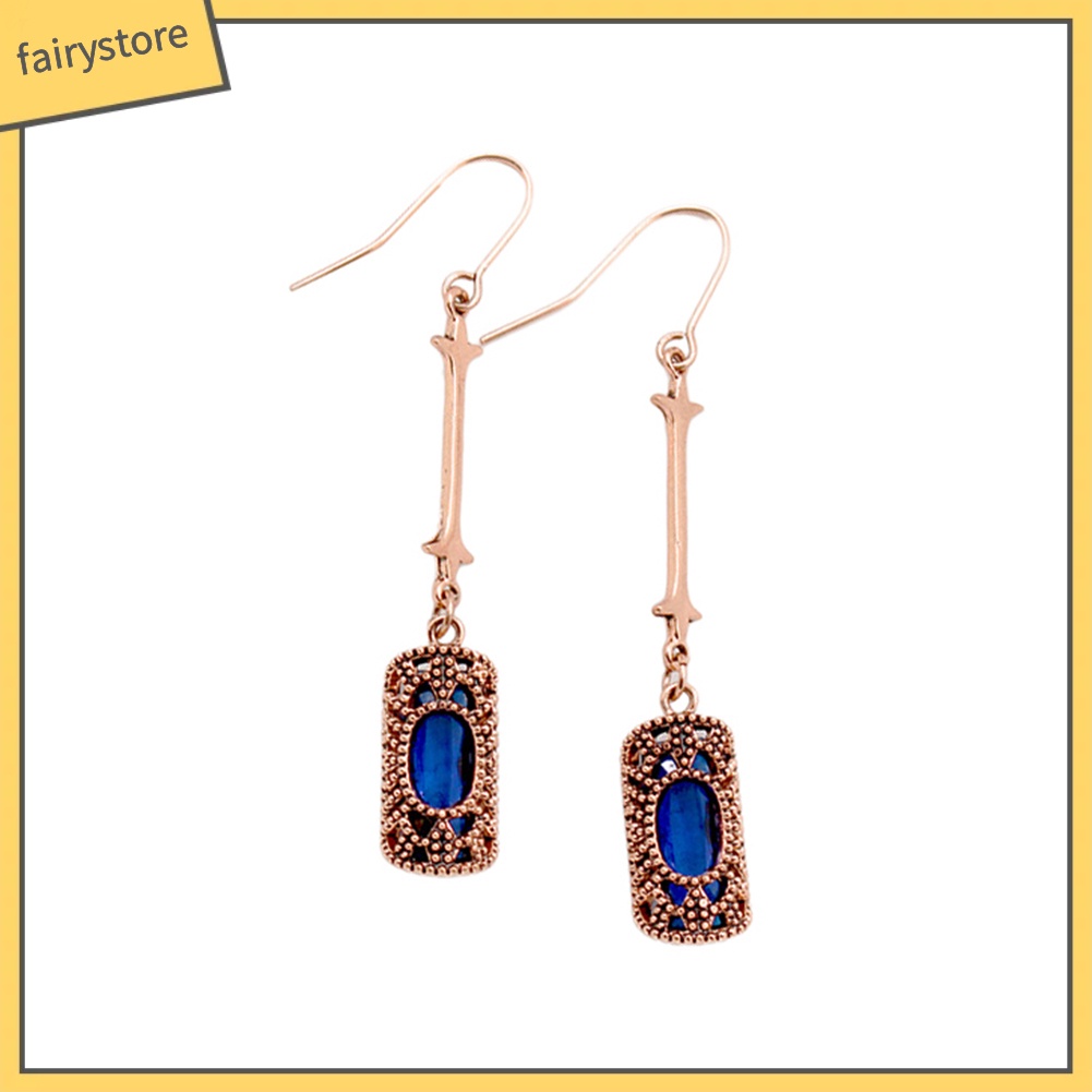 [FRO] Bông Tai Móc Mặt Hình Chữ Nhật Rỗng Đính Đá Zircon Kỷ Niệm