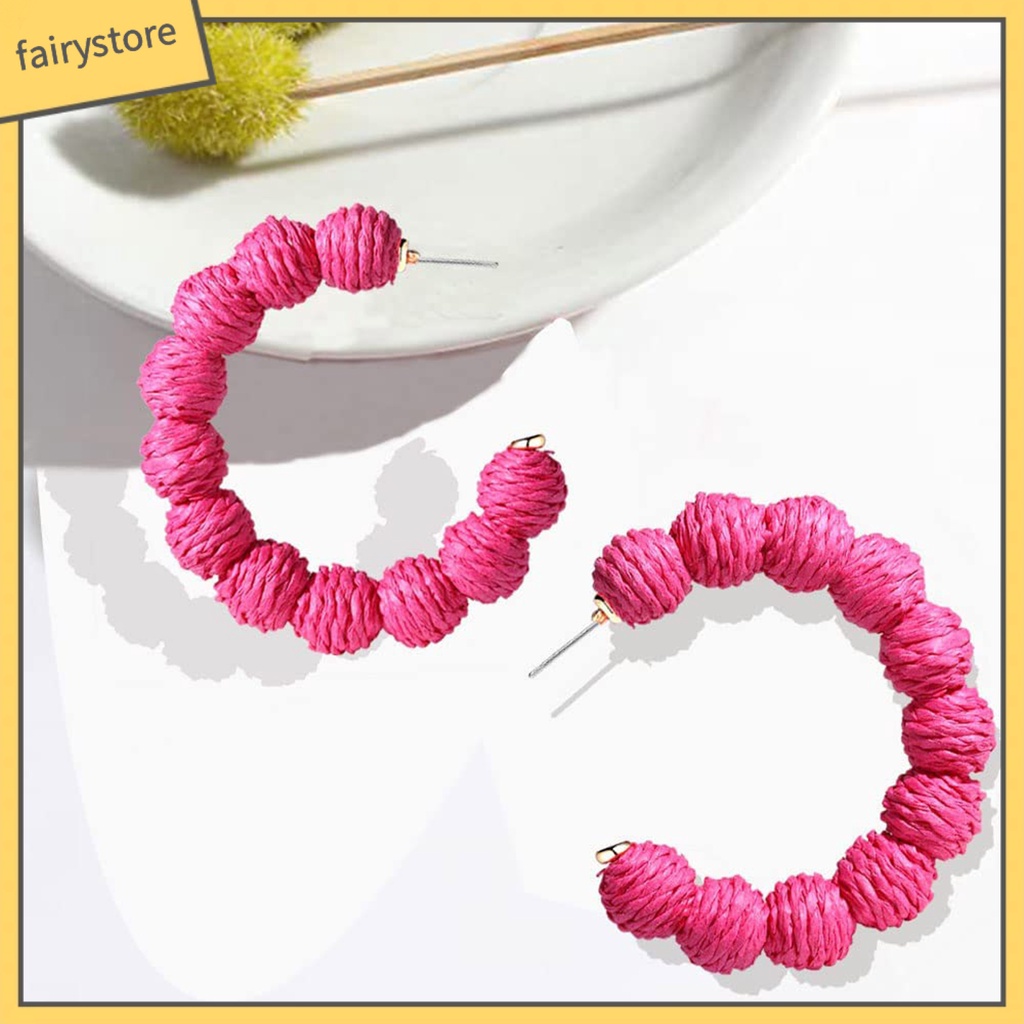 1 Đôi Bông Tai Hình Chữ C Đính Bóng Tròn Phong Cách Bohemian Dành Cho Nữ