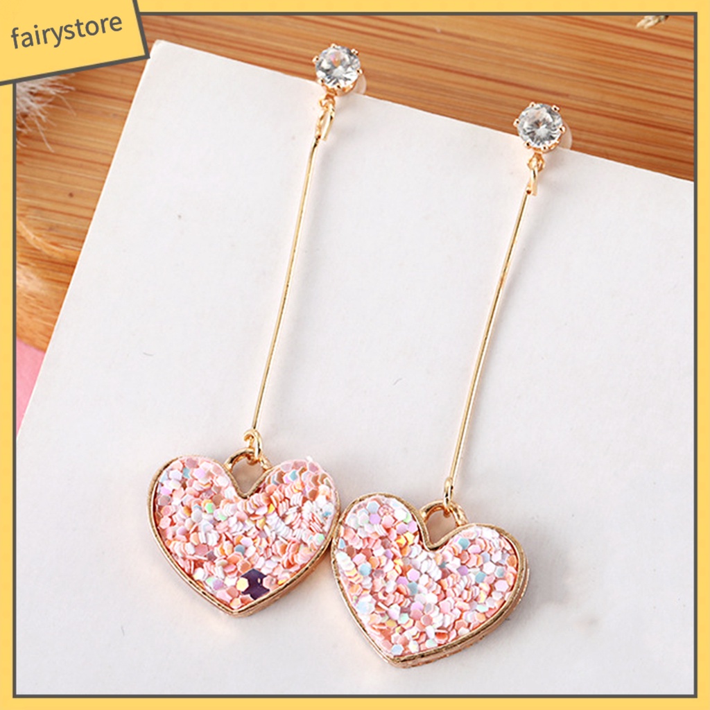 1 Đôi Bông Tai Dài Hình Trái Tim Đính Đá Zircon Bằng Hợp Kim Dành Cho Ngày Valentine