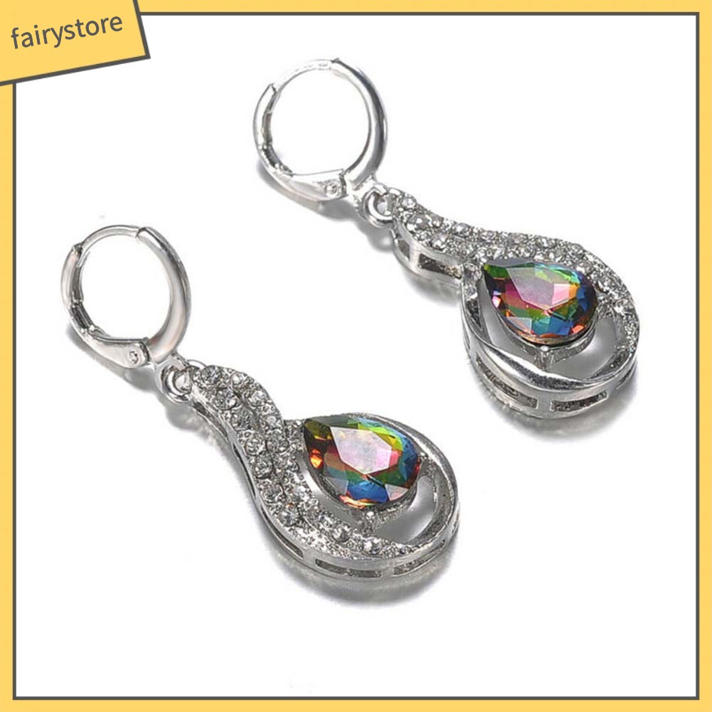 Bông Tai Hình Giọt Nước Đính Đá Màu Cầu Vồng Sáng Tạo Thời Trang Cho Nữ