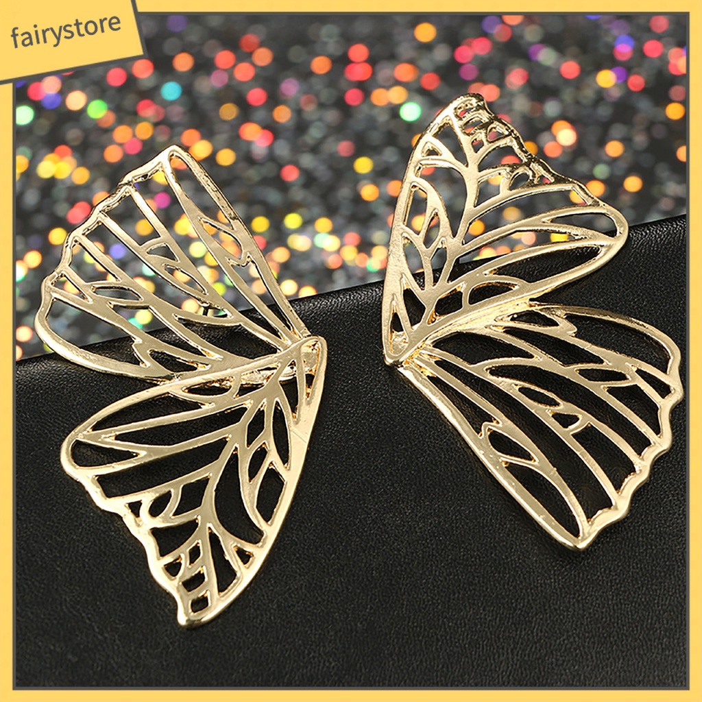 Bông Tai Hình Bướm Bằng Kim Loại Màu Trơn Thời Trang Dự Tiệc Cho Nữ