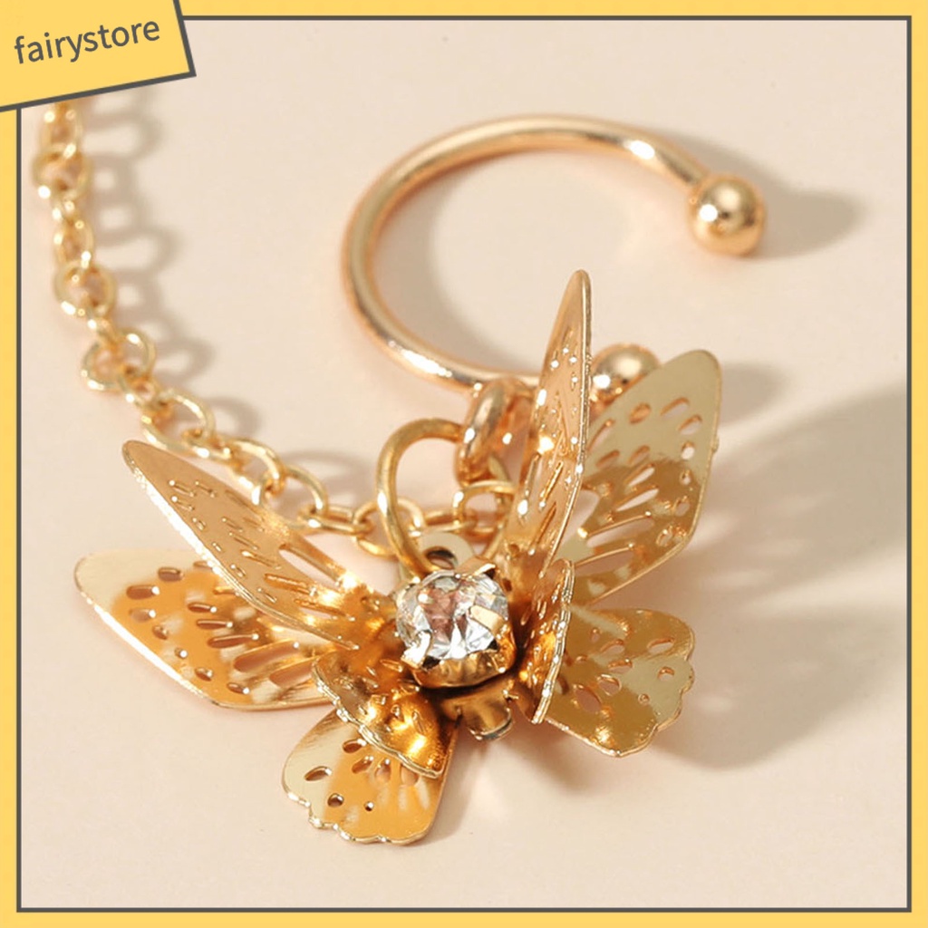 1 Khuyên Tai Dạng Kẹp Hình Bướm &amp; Hoa Cương Giả Bằng Hợp Kim