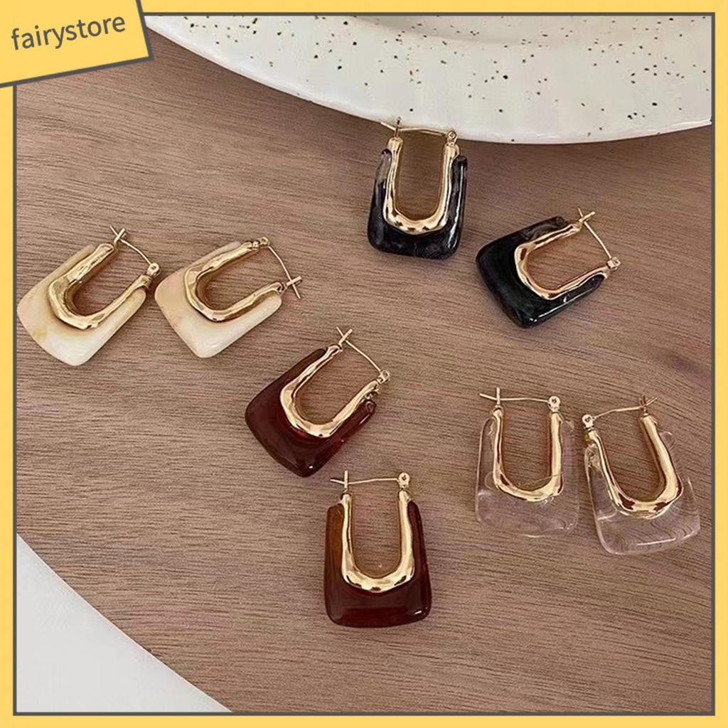 1 Đôi Bông Tai Hình Chữ U Bằng Nhựa Acrylic Phong Cách Vintage Dành Cho Nữ