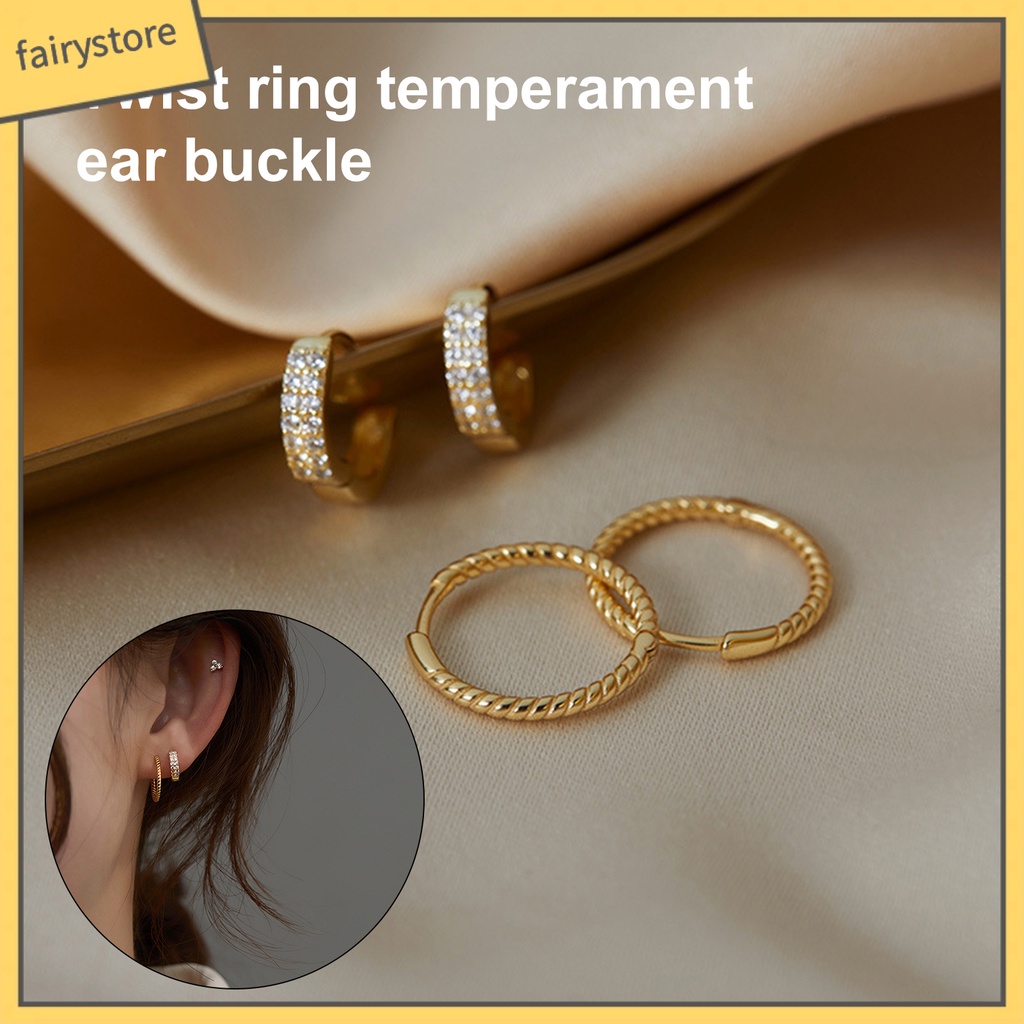 1 Đôi Bông Tai Tròn Đính Đá Zircon Dành Cho Cuộc Sống Hàng Ngày