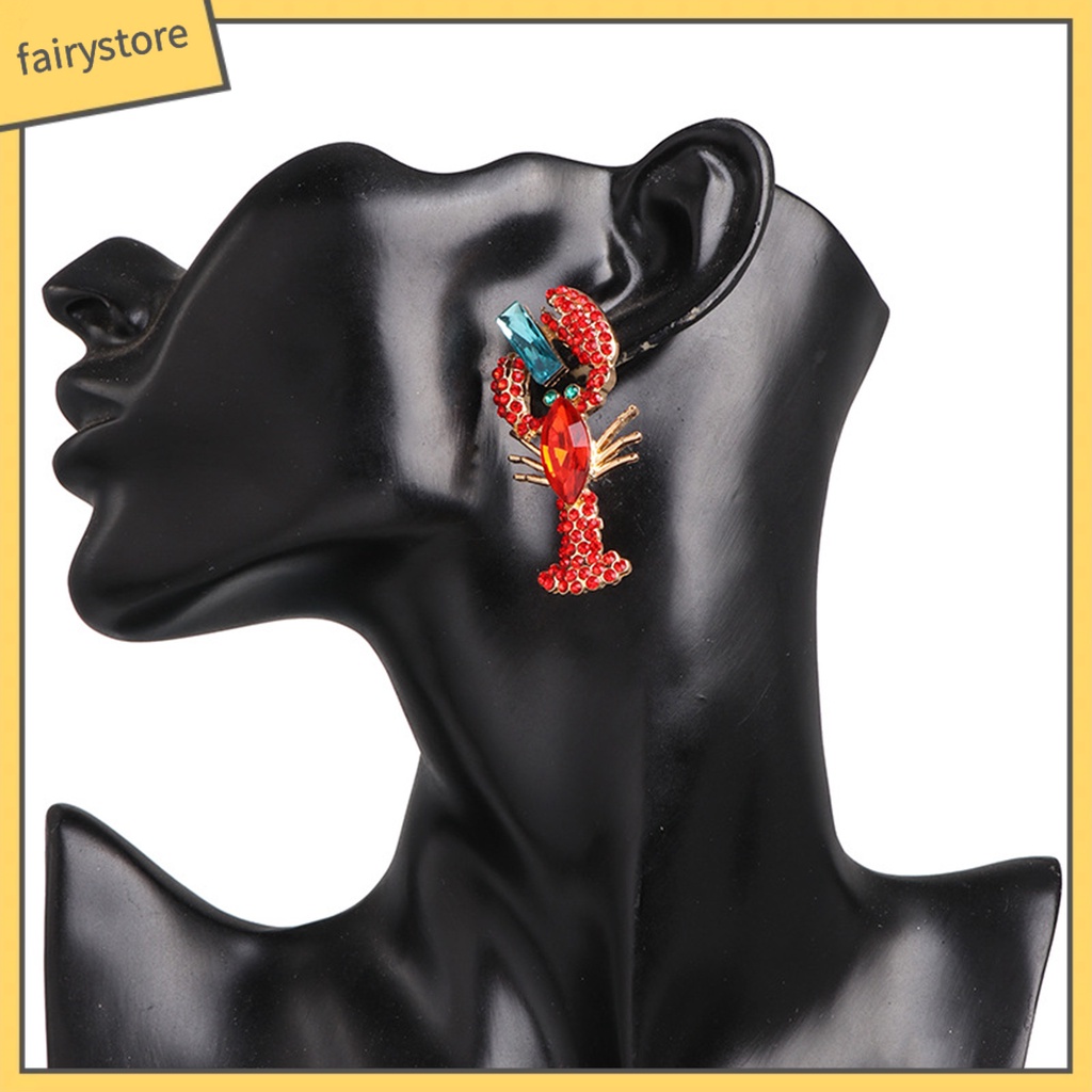 Bông Tai Hình Tôm Hùm Đính Đá Vui Nhộn Sáng Tạo