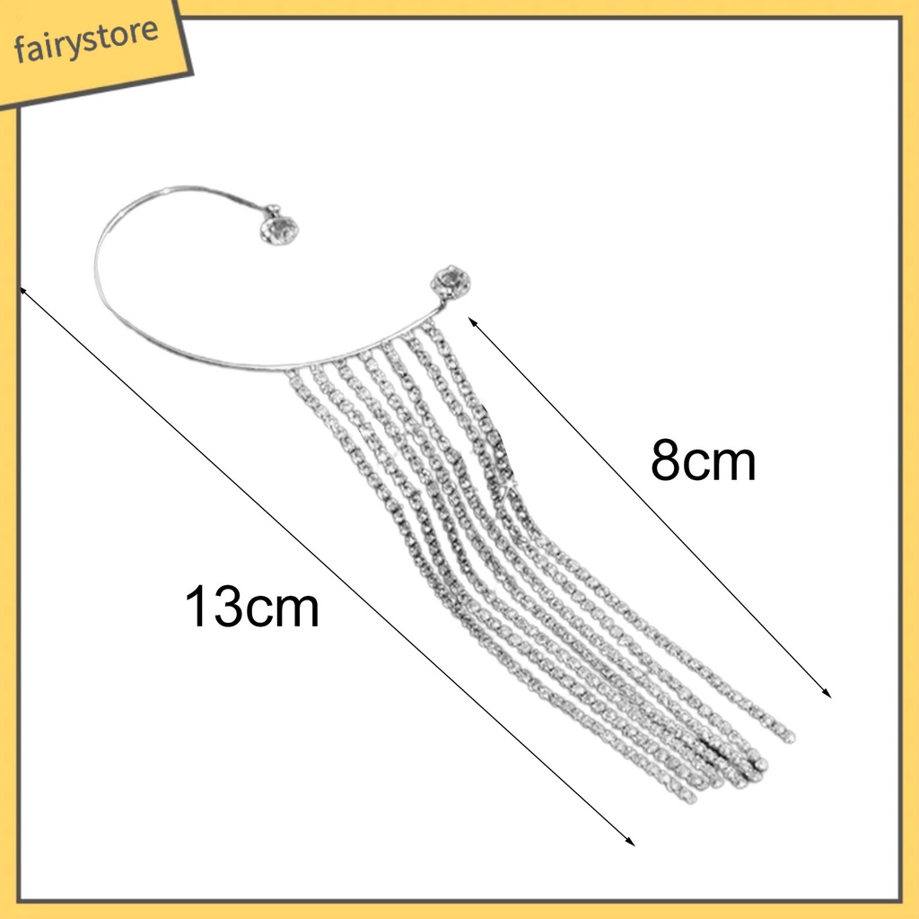 1 Khuyên Kẹp Vành Tai Đính Đá Phối Tua Rua Đơn Giản Thời Trang Đám Cưới