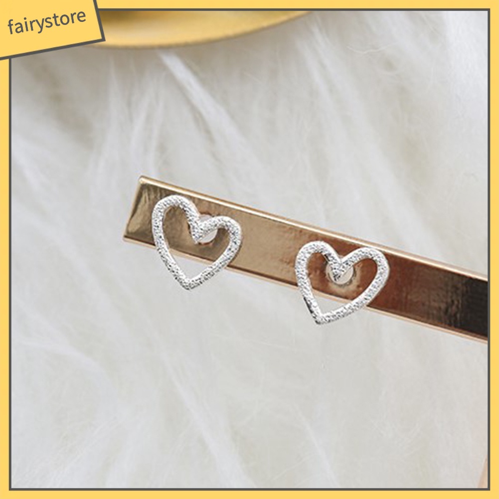 Bông Tai Mạ Bạc Hình Trái Tim Rỗng Cho Nữ