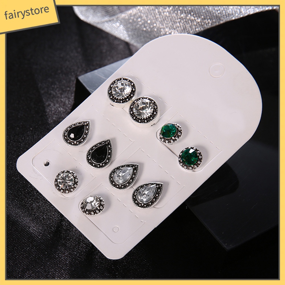 Set 5 Đôi Khuyên Tai Đính Đá Phong Cách Cổ Điển Thanh Lịch Dành Cho Nữ