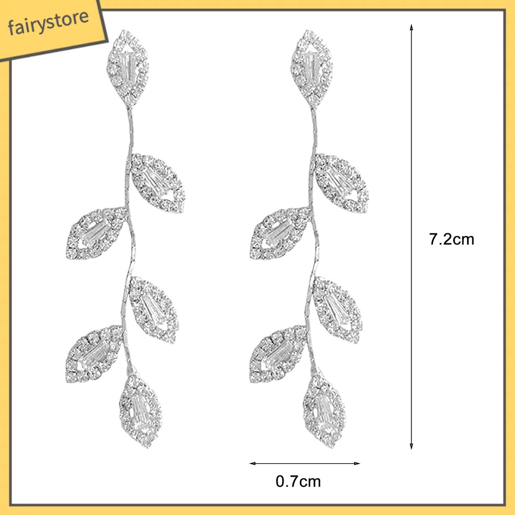 1 Đôi Bông Tai Hình Chiếc Lá Bằng Hợp Kim Đính Đá Zircon Dành Cho Nữ