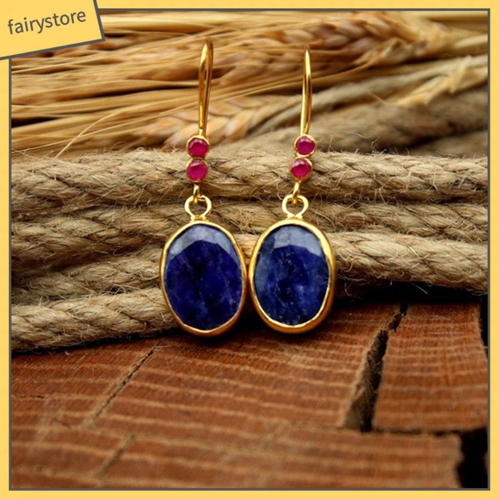 1 Đôi Bông Tai Hình Oval Đính Đá Phong Cách Bohemian Cổ Điển Dành Cho Nữ