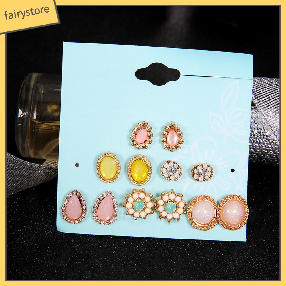 6 Đôi Bông Tai Đính Đá Thời Trang Nữ Tính