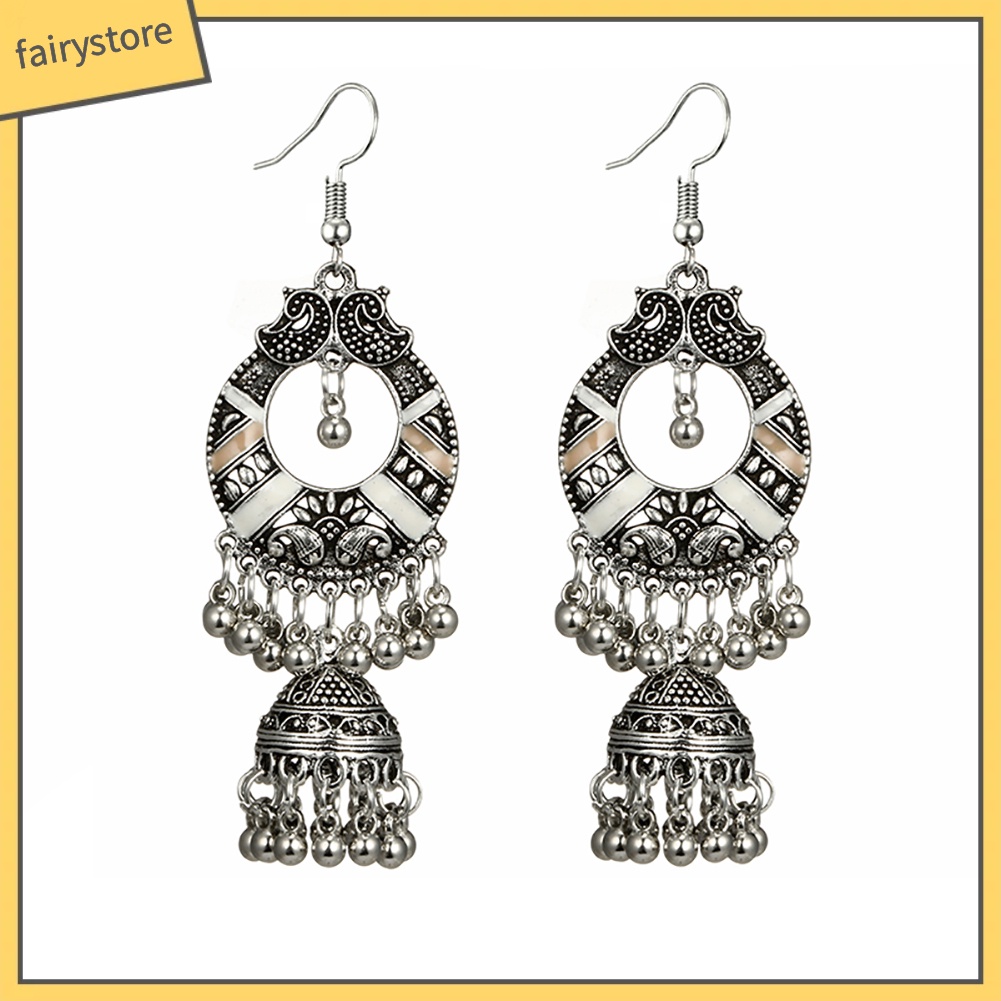 Bông Tai Dáng Dài Đính Chuông Và Tua Rua Phong Cách Cổ Điển Thời Trang Dự Tiệc Cho Nữ