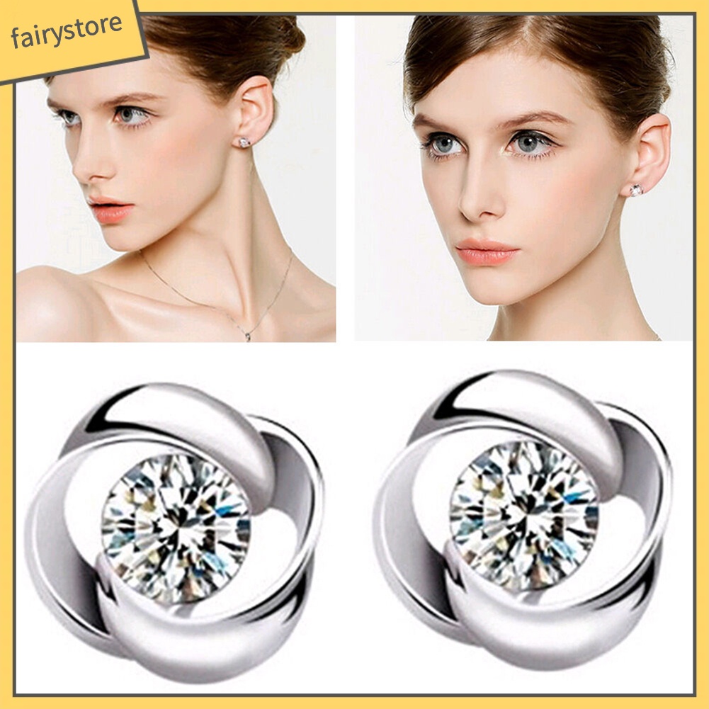 Bông Tai Mạ Bạc Đính Đá Phong Cách Cổ Điển Cho Nữ