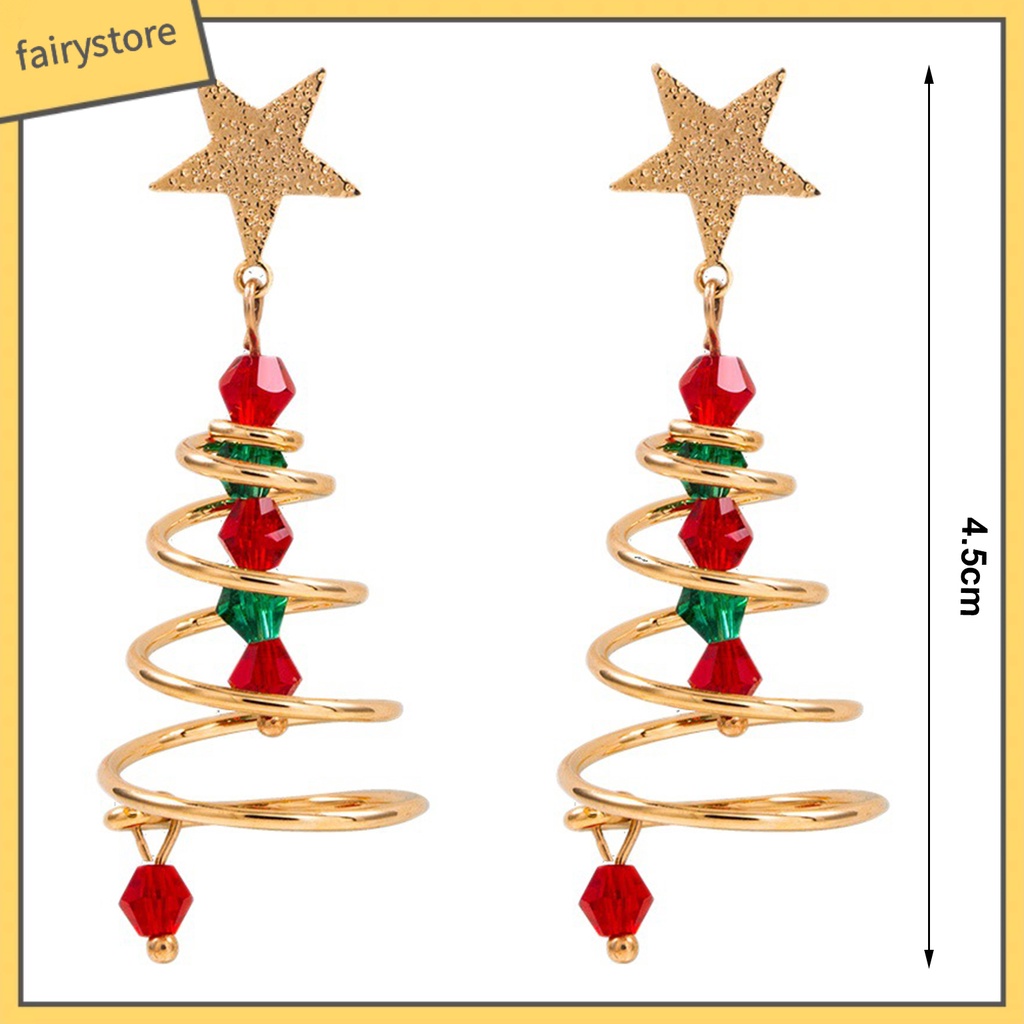 [FRO] 1 Đôi Bông Tai Hình Cây Thông Ngôi Sao Năm Cánh Mạ Màu Sắc Tương Phản Dành Cho Nữ