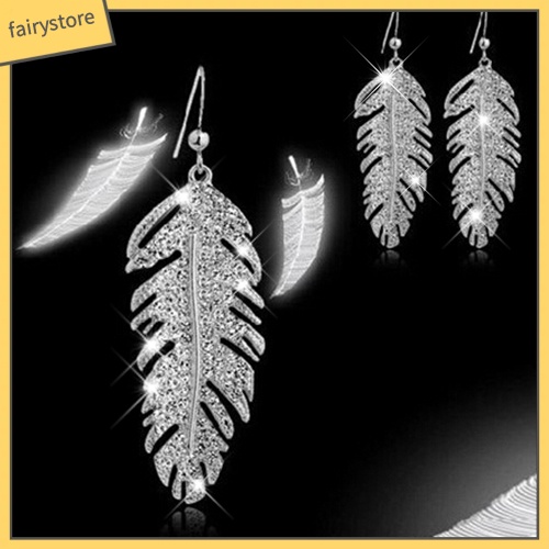 Bông Tai Hình Lông Vũ Đính Đá Bằng Hợp Kim Phong Cách Boho Cổ Điển Dành Cho Nữ