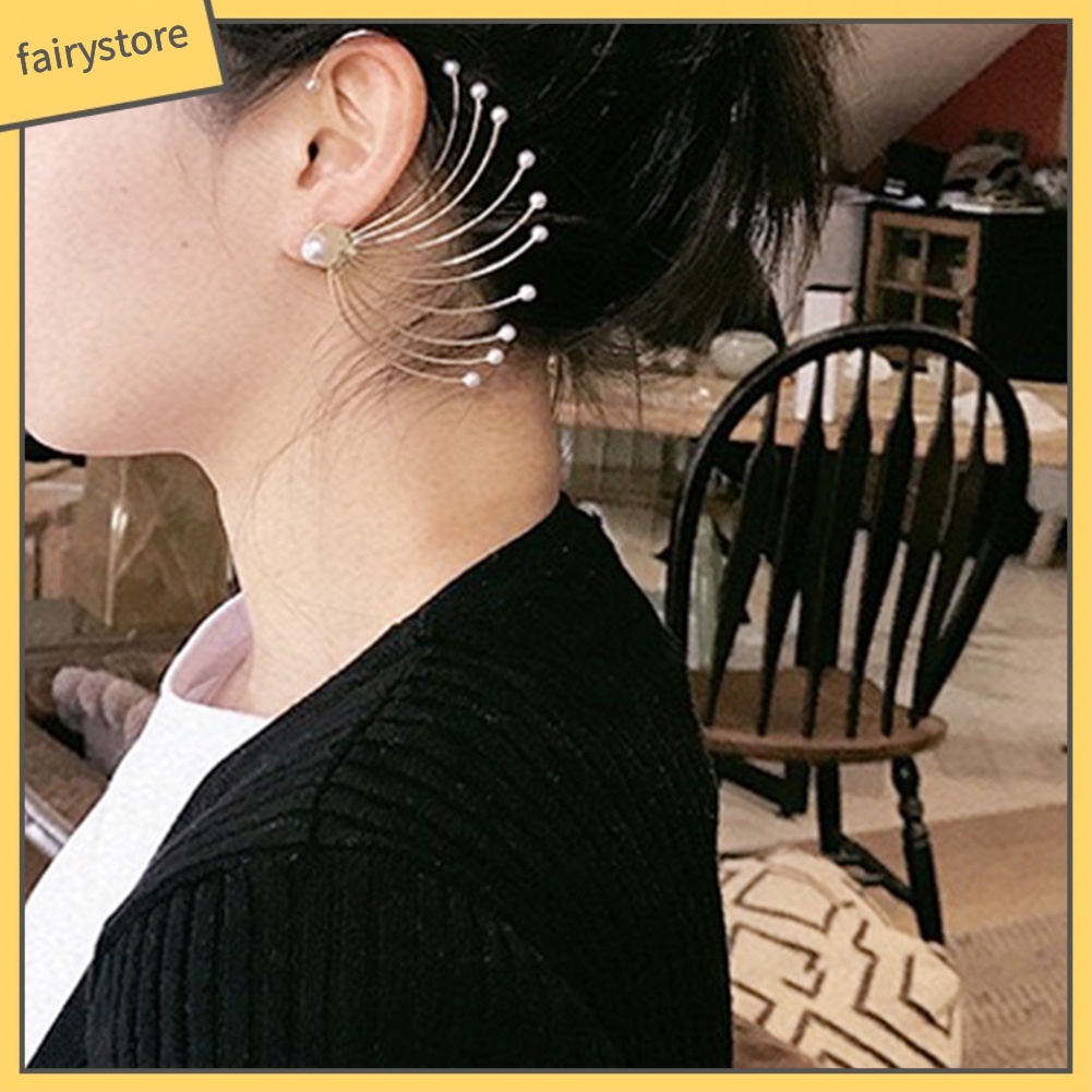 Bông Tai Hình Quạt Đính Ngọc Trai Giả [FRO] Thời Trang Dự Tiệc Cho Nữ