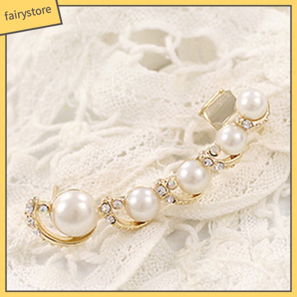 1 Khuyên Kẹp Vành Tai Đính Đá / Ngọc Trai Giả Thời Trang Cho Nữ