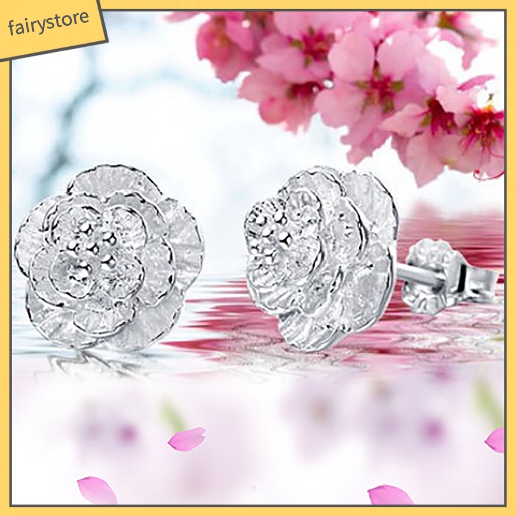 1 Đôi Bông Tai Mạ Bạc Hình Hoa Lãng Mạn Thời Trang Dành Cho Nữ