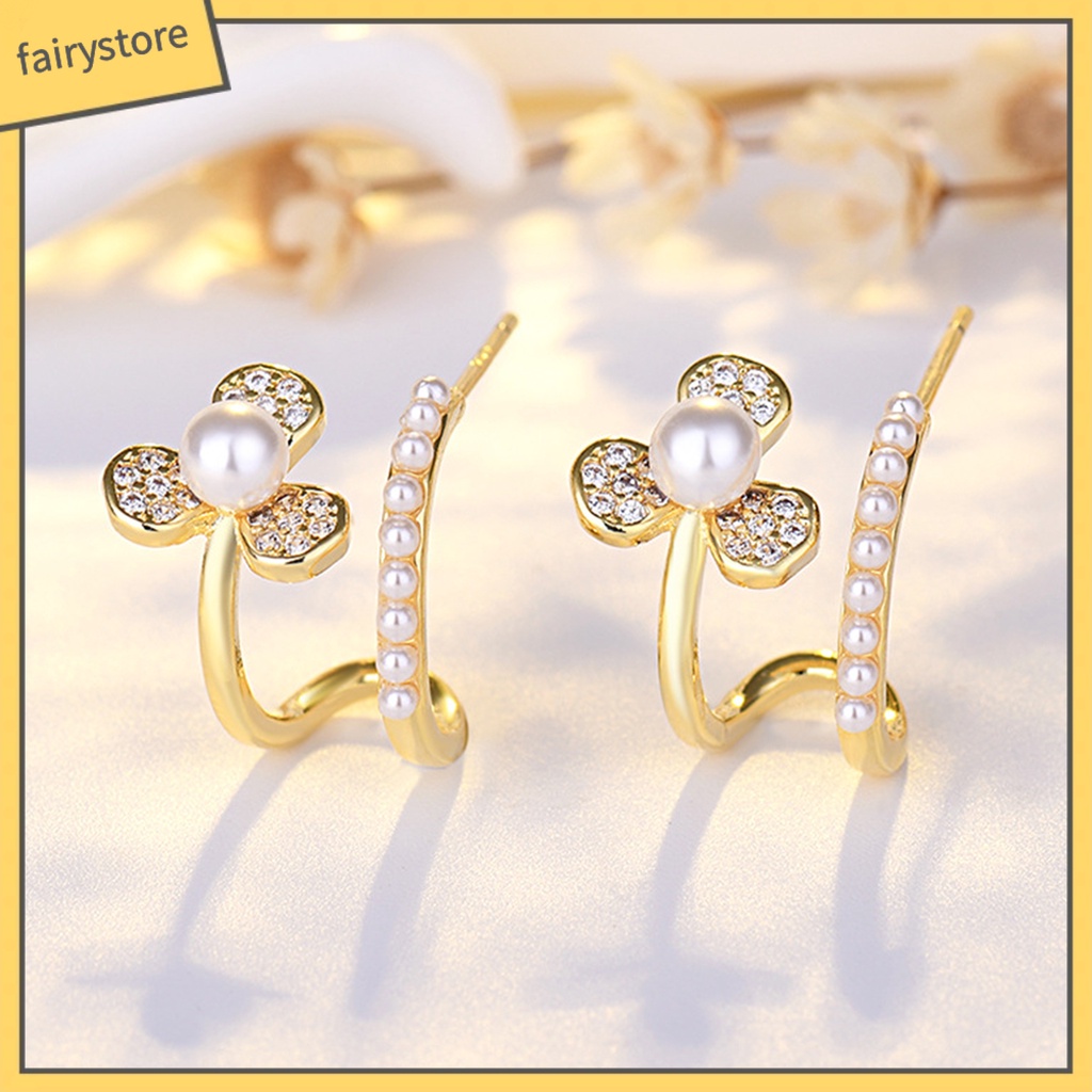 Bông Tai Hình Chữ U Đính Ngọc Trai Giả Lấp Lánh Thời Trang Cho Nữ