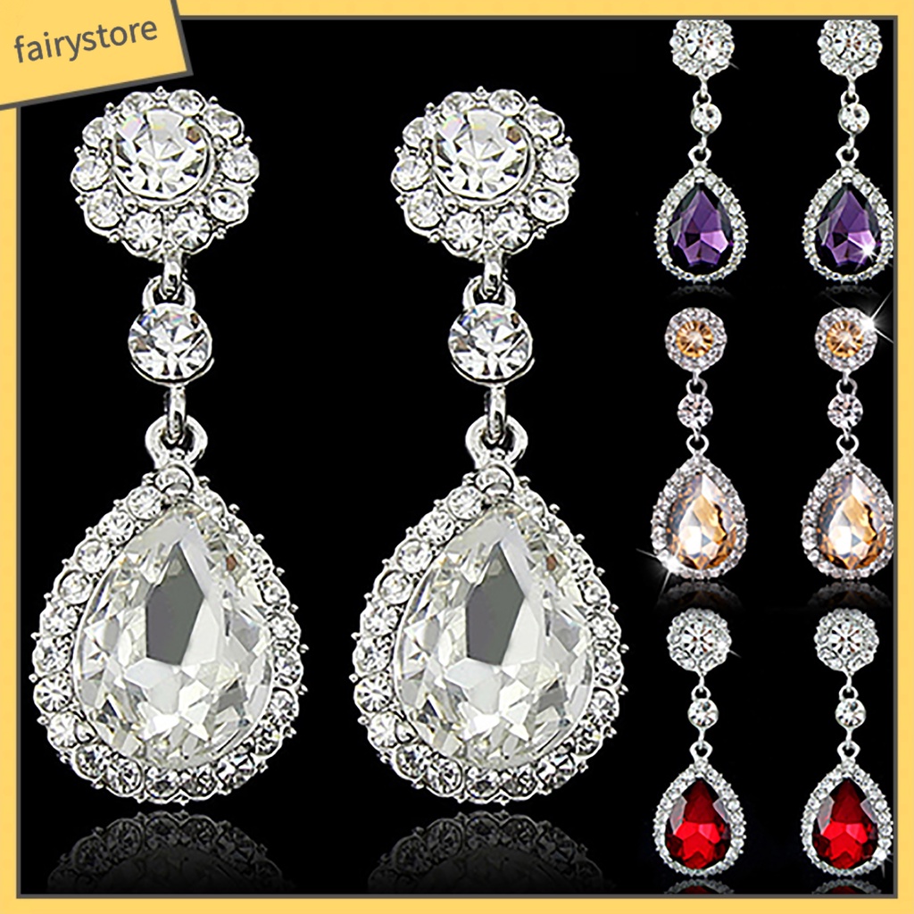 Bông Tai Giọt Nước Đính Đá Sang Trọng Cho Nữ