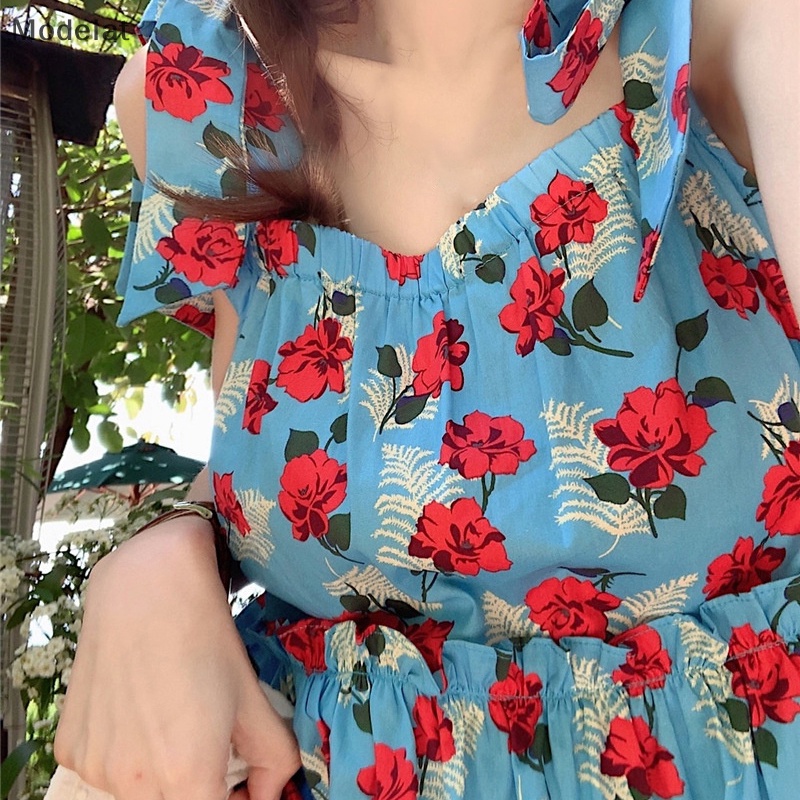 Mfc Đầm Mini Không Tay In Hoa Phong Cách Pháp Ngọt Ngào Cho Nữ