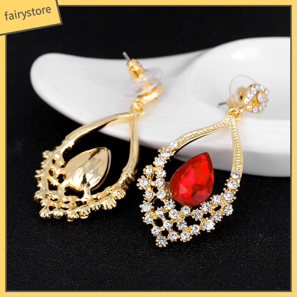 Bông Tai Hình Giọt Nước Đính Đá Trang Nhã Dành Cho Nữ