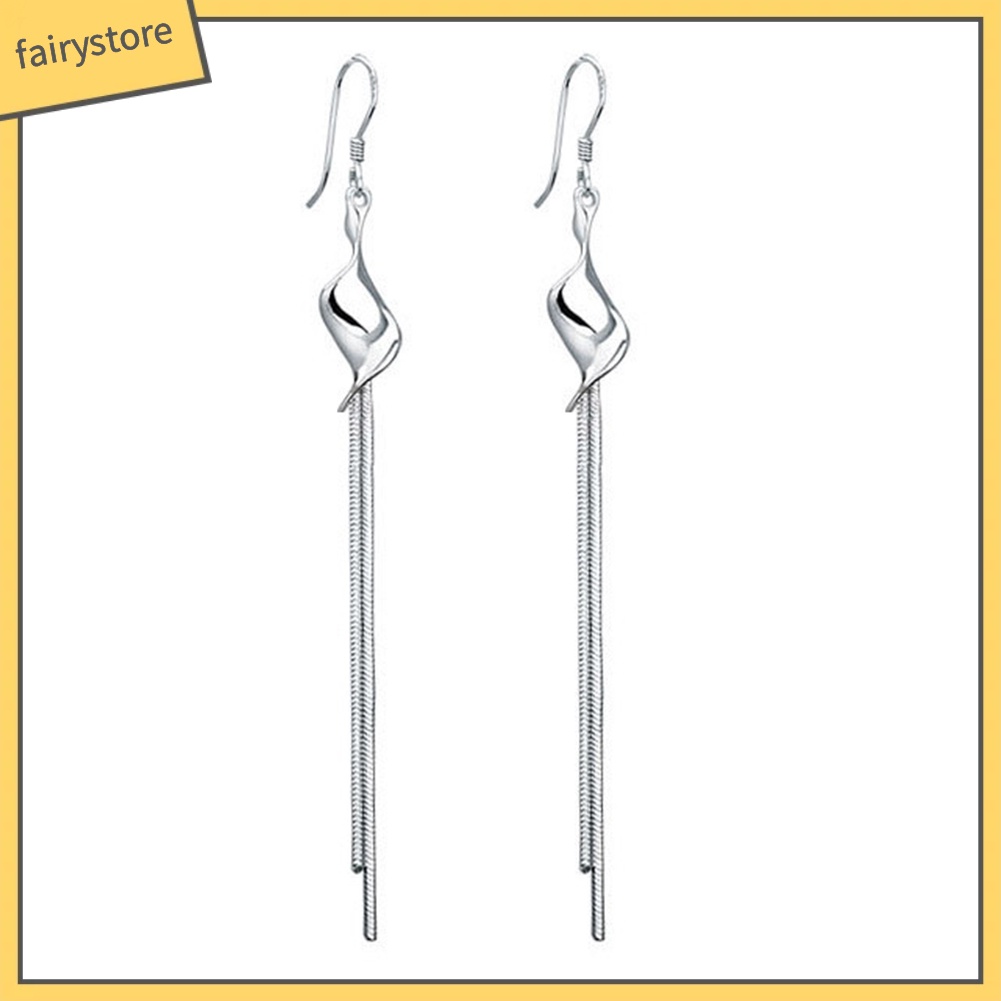 Bông Tai Hợp Kim Dáng Dài Phối Tua Rua Màu Bạc Thời Trang Cho Nữ