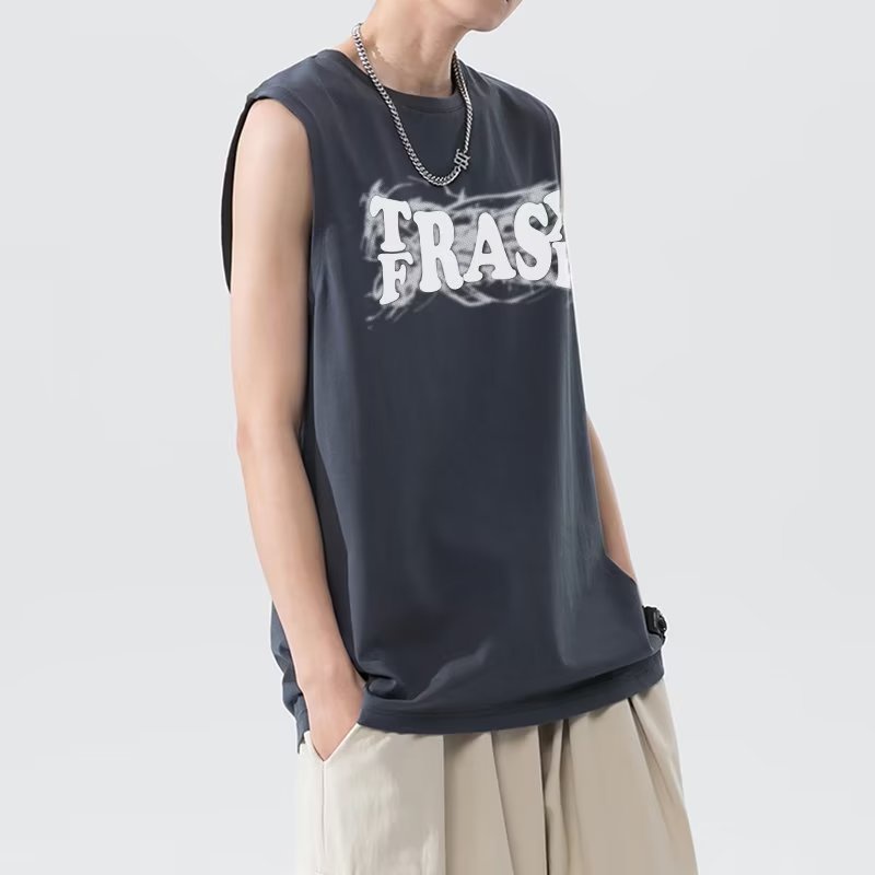 Áo Thun Ba Lỗ Cổ Tròn In Chữ Và Ngọn Lửa Phong Cách Hip Hop Mỹ Thời Trang Mùa Hè Cho Nam Cỡ M-5XL