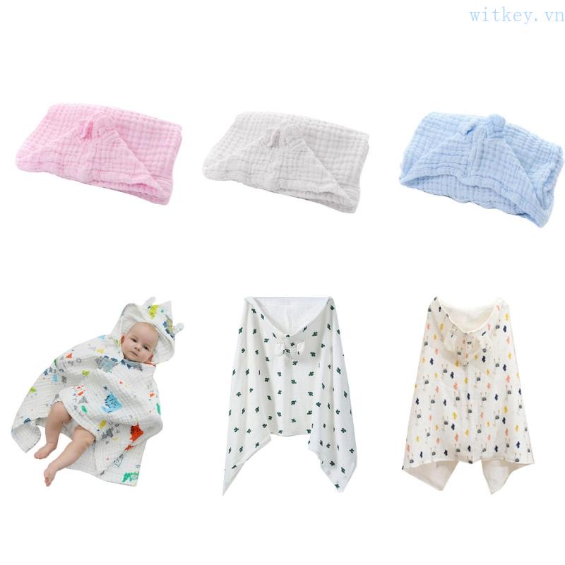 Chăn Quấn Em Bé Chất Cotton 6 Lớp Phối Nón Trùm Kiểu Hồi Giáo Dễ Thương
