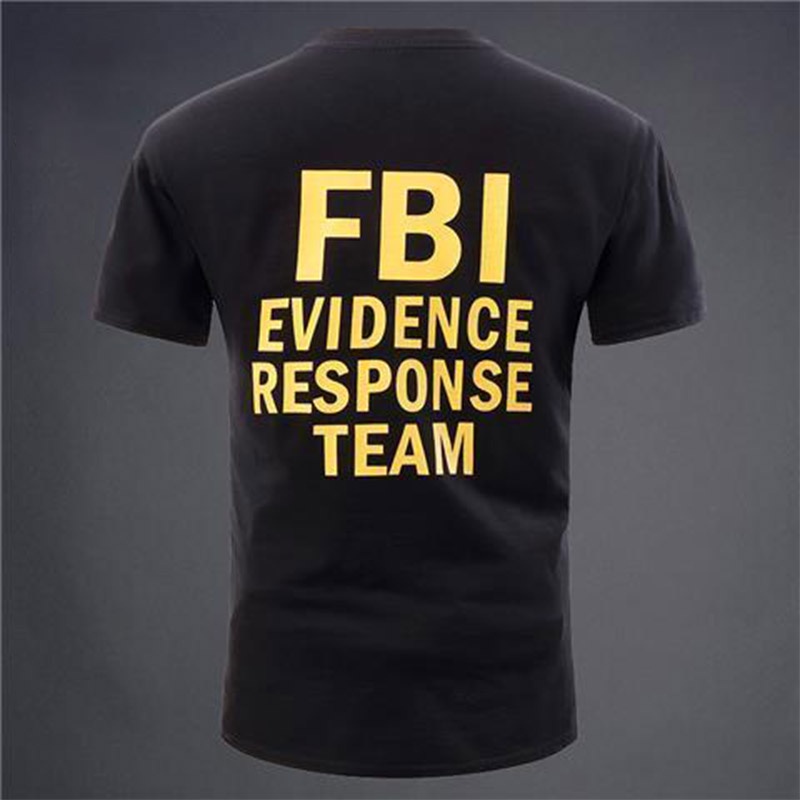 Áo Thun cotton Tay Ngắn Cổ Tròn Dáng Rộng In Hình Cảnh Sát FBI Phong Cách Mỹ Cho Nam