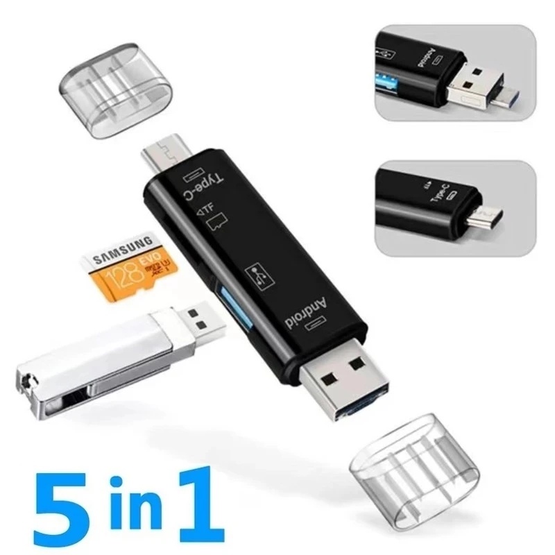 Đầu Đọc Thẻ Nhớ OTG 5 Trong 1 Cổng Micro USB Type C / TF Đa Năng Cho Điện Thoại Android / Máy Tính