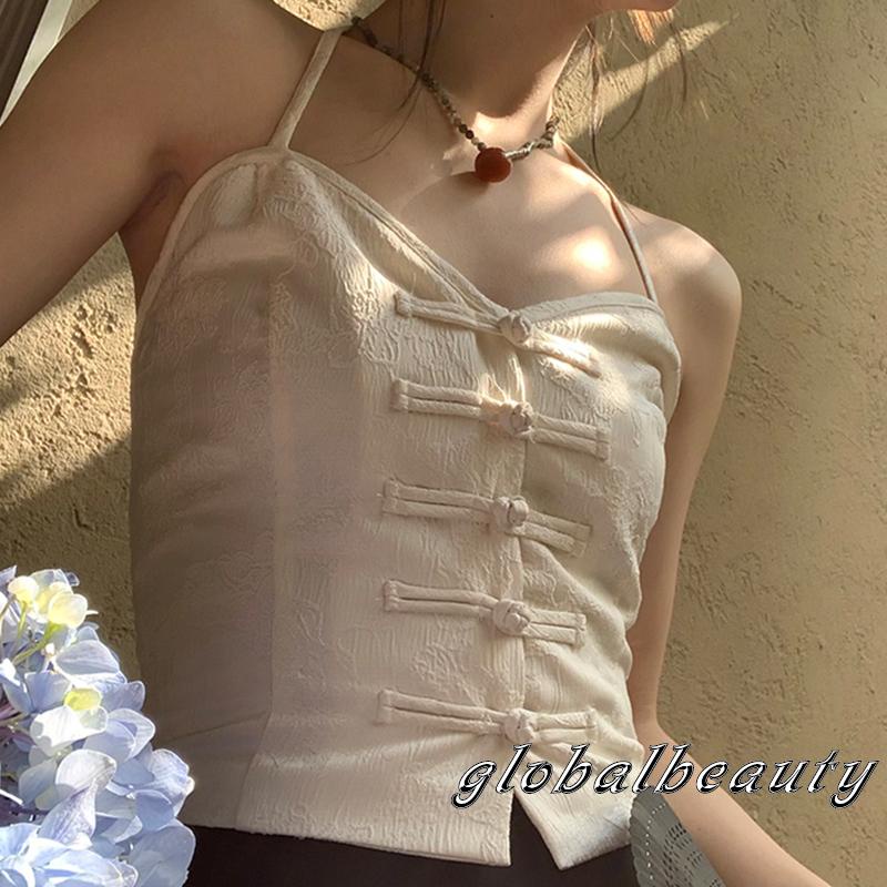 Áo Kiểu Không Tay Cổ Treo Cài Nút Đơn Giản Thời Trang Xuân Thu Cho Nữ