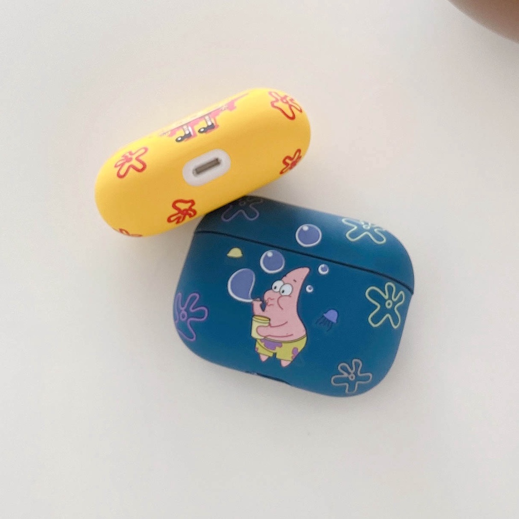 Vỏ Bảo Vệ Hộp Sạc Tai Nghe AirPods Pro 1 2 3 Pro2 Bằng TPU Mềm Dạ Quang in Hình SpongeBob Krabs