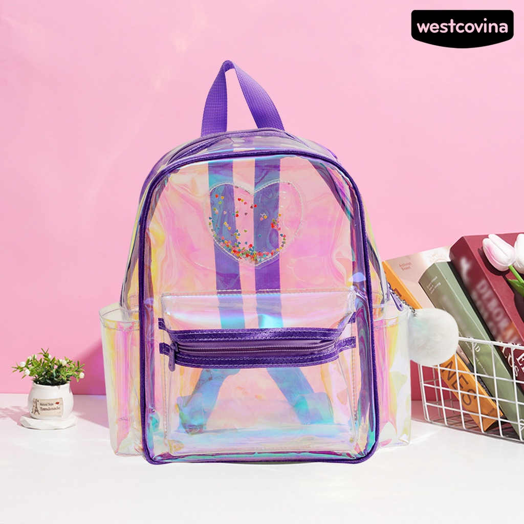 [WSTN] [WSTN]✎Ba Lô Trong Suốt Chống Thấm Nước Sức Chứa Lớn Có Thể Điều Chỉnh Họa Tiết Trái Tim Cho Nữ