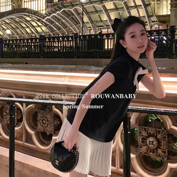 Đầm Xếp Ly Sát Nách Đính Nơ Phong Cách Cổ Điển Thời Trang Mùa Hè 2022 Mới Cho Nữ