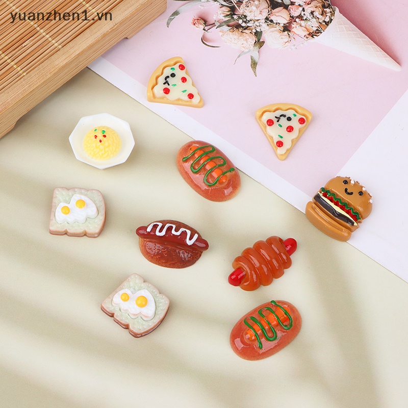Set 10 Mô Hình Bánh Pizza Hamburger Mini Bằng Nhựa Resin Dùng Trang Trí Sổ Tay DIY